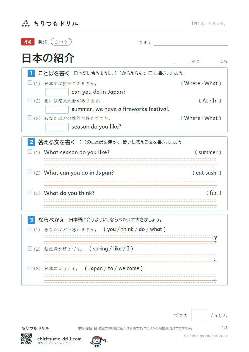 日本の紹介(Welcome to Japan.) ふつう その2の見本