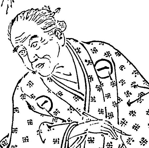 筆を持つ年をとった男性の顔と上半身の絵
