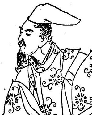 冠をかぶり、ひげをはやした男性が座っている線画
