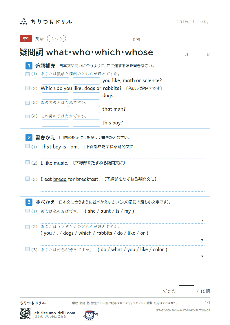 疑問詞 what・who・which・whose ふつう その9の見本