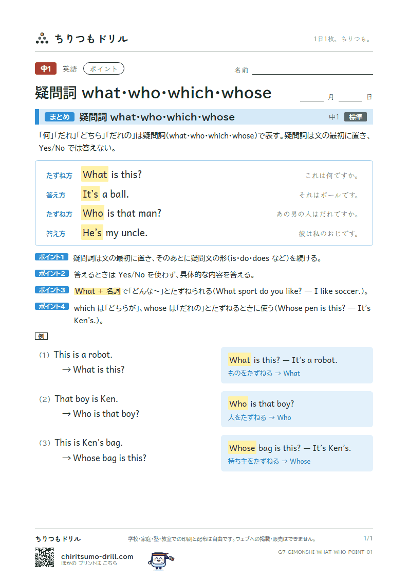 疑問詞 what・who・which・whose ポイントの見本
