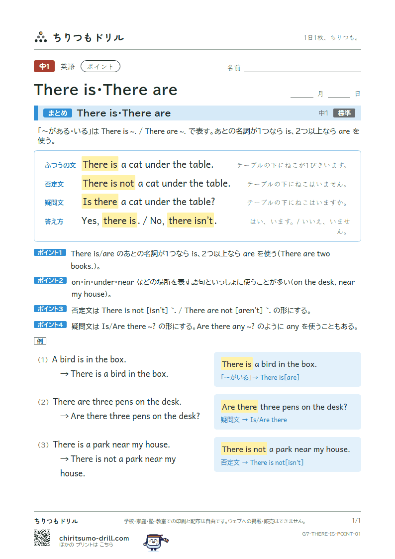 There is・There are ポイントの見本