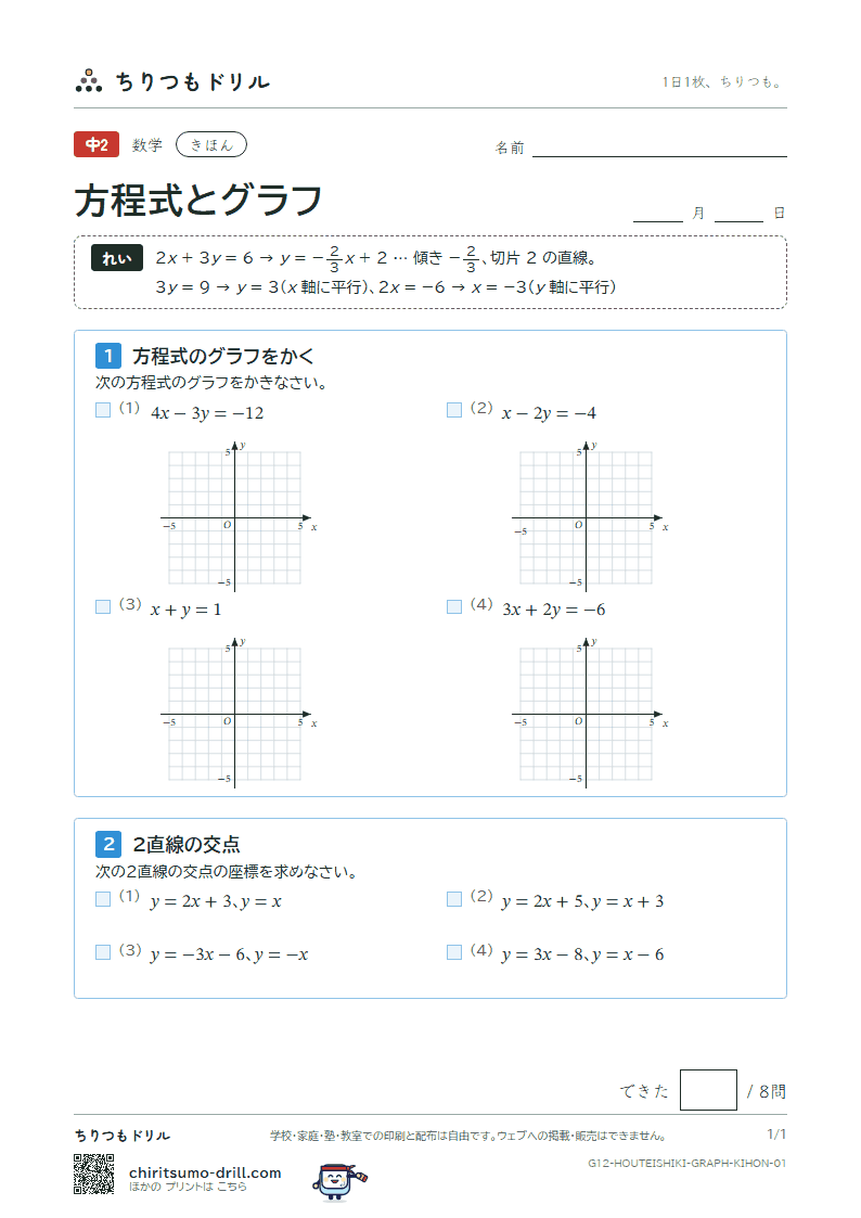 方程式とグラフ きほん その1の見本