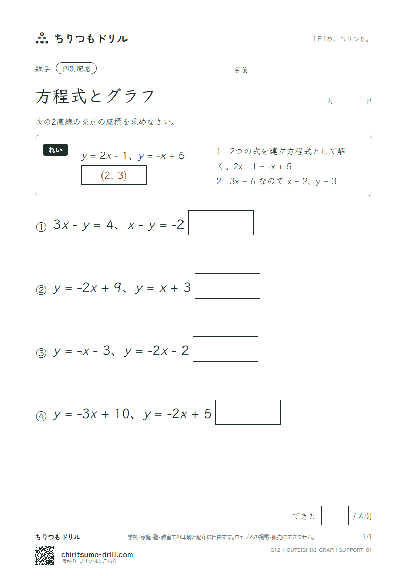 方程式とグラフ 大きな枠つき その1の見本
