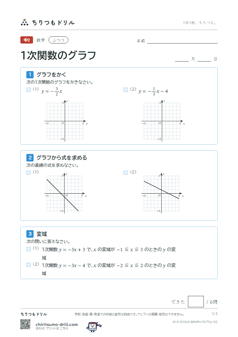 1次関数のグラフ ふつう その2の見本