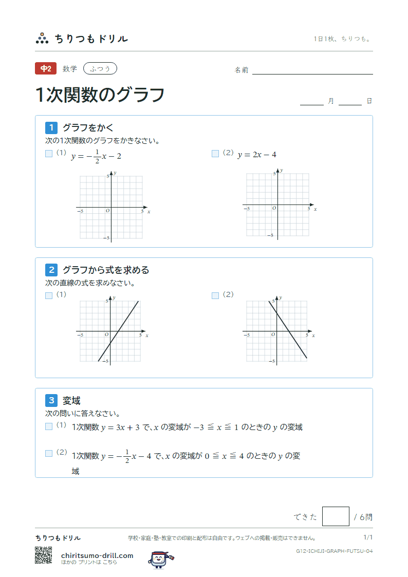 1次関数のグラフ ふつう その4の見本