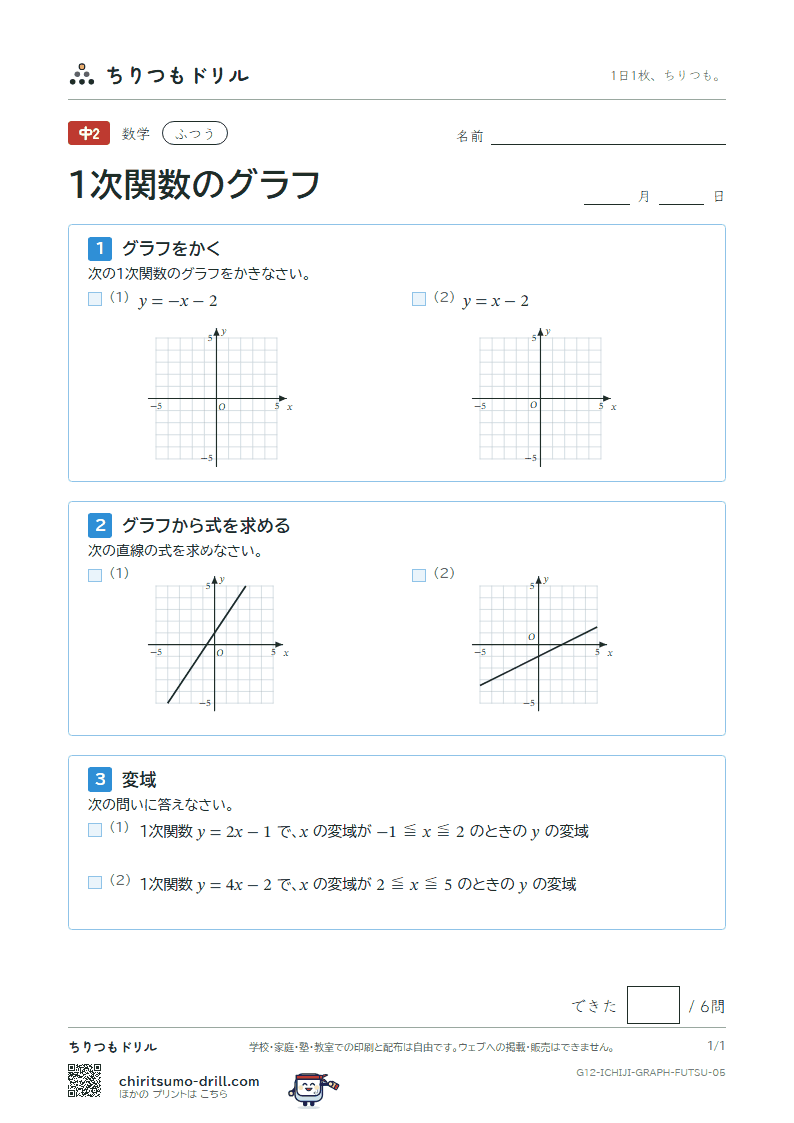 1次関数のグラフ ふつう その5の見本