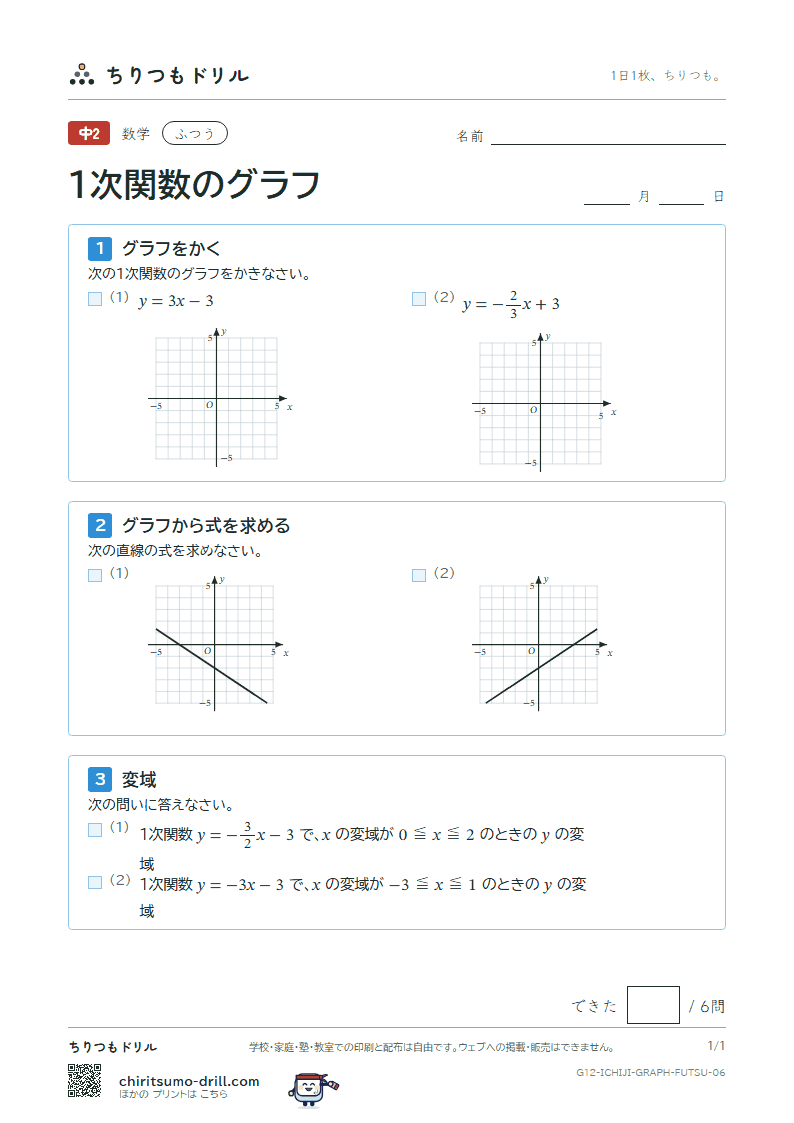 1次関数のグラフ ふつう その6の見本