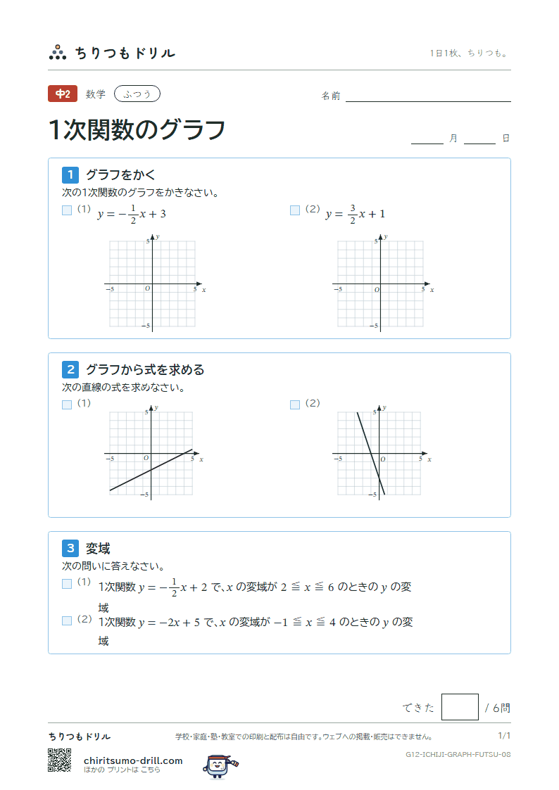 1次関数のグラフ ふつう その8の見本