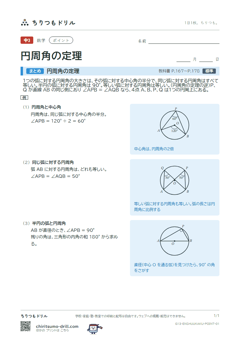 円周角の定理 ポイントの見本