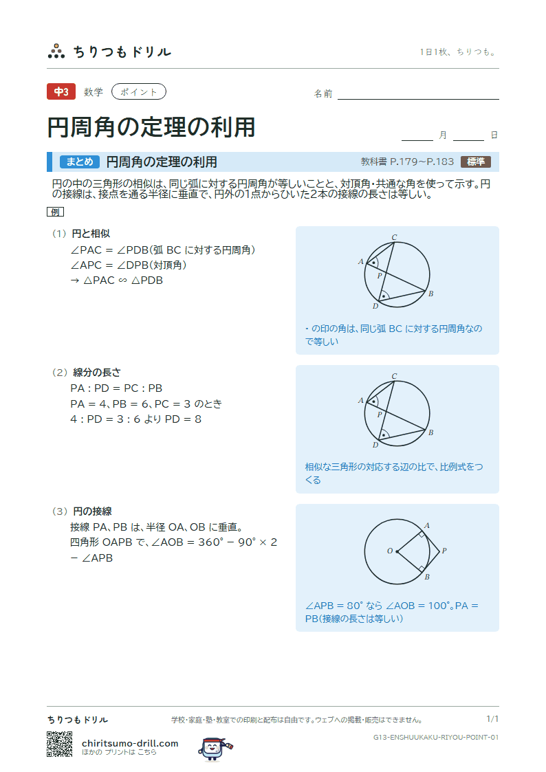 円周角の定理の利用 ポイントの見本