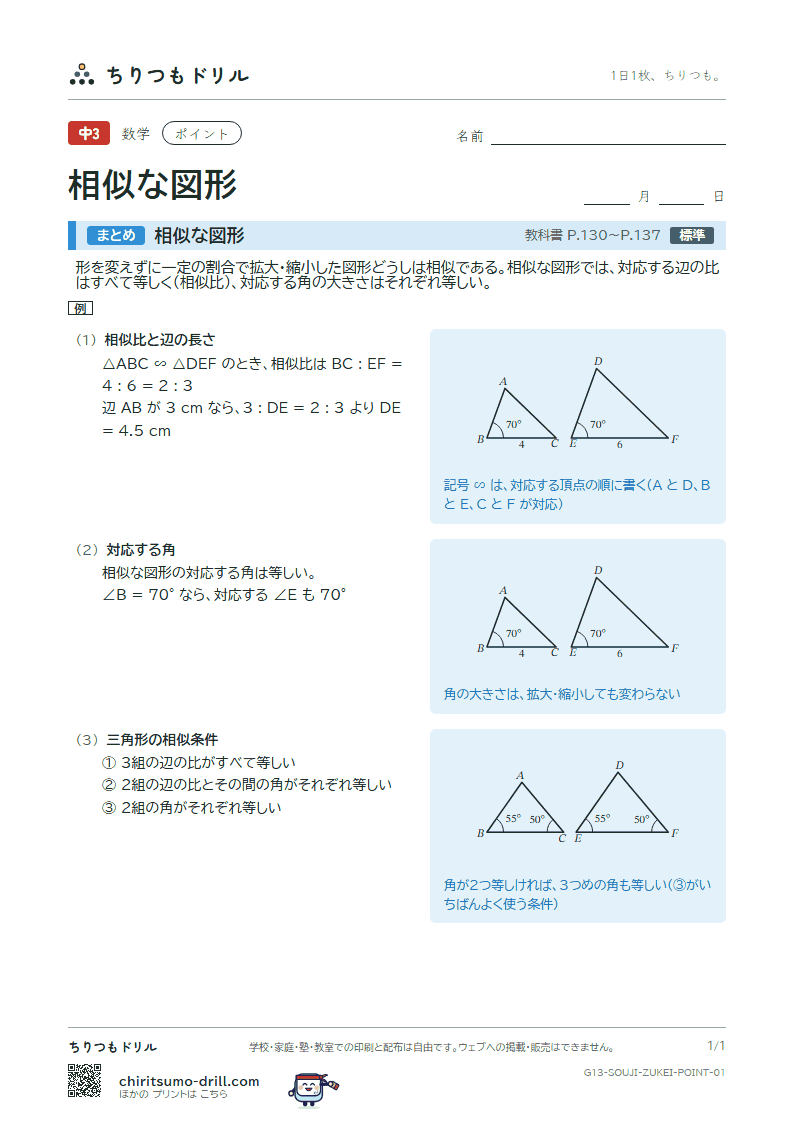 相似な図形 ポイントの見本
