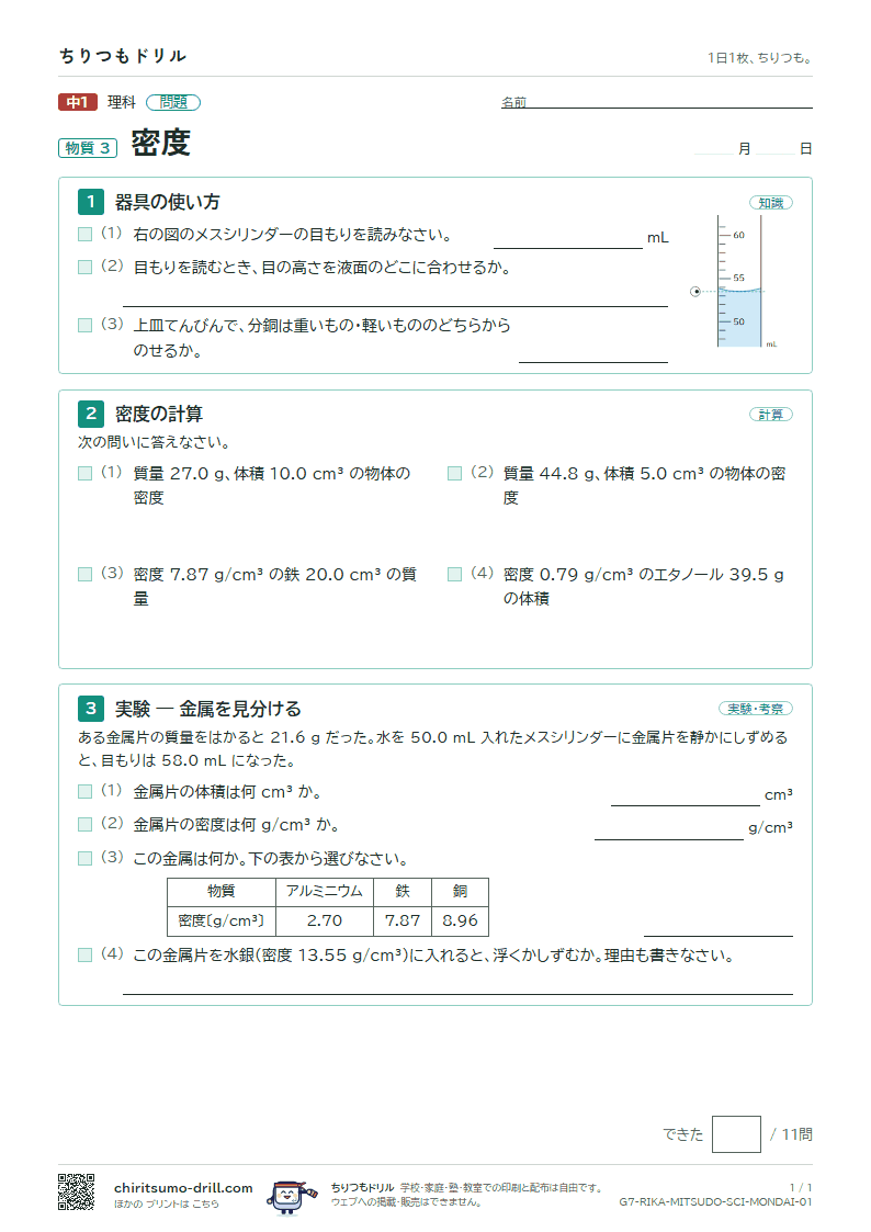 密度 問題の見本