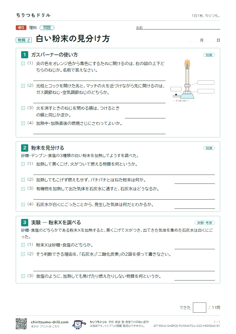 白い粉末の見分け方 問題の見本