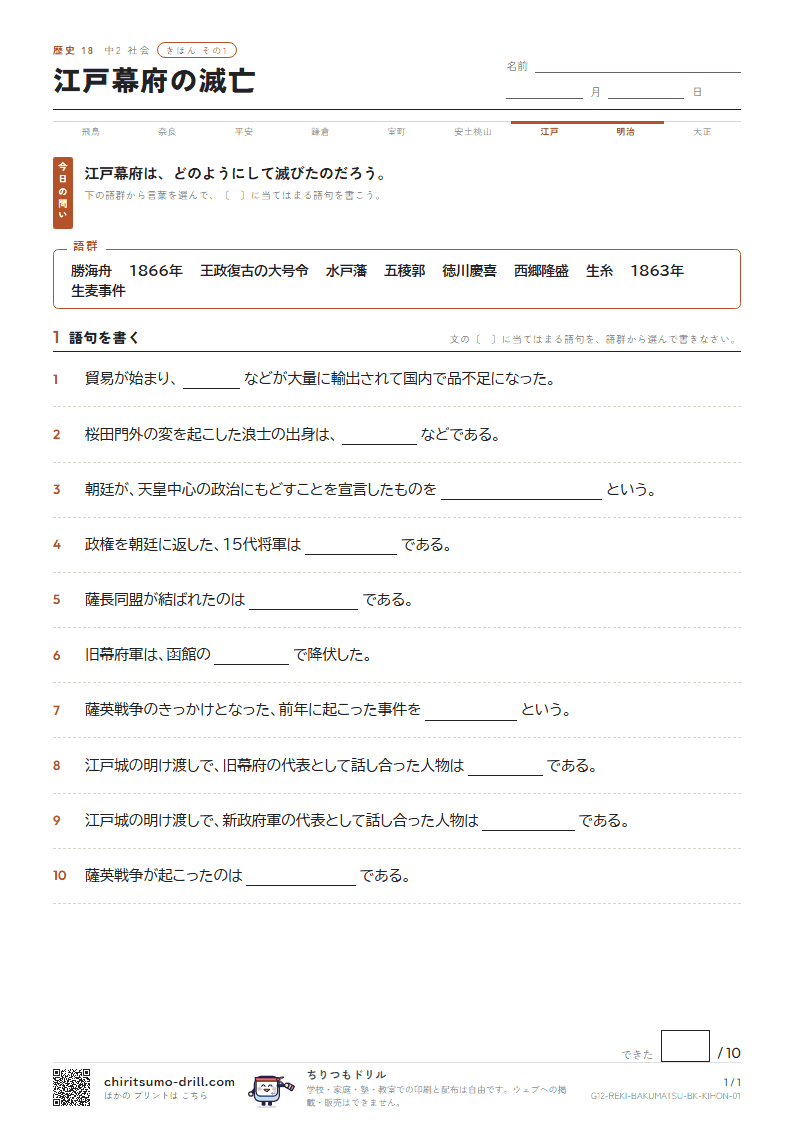 江戸幕府の滅亡 きほん その1の見本