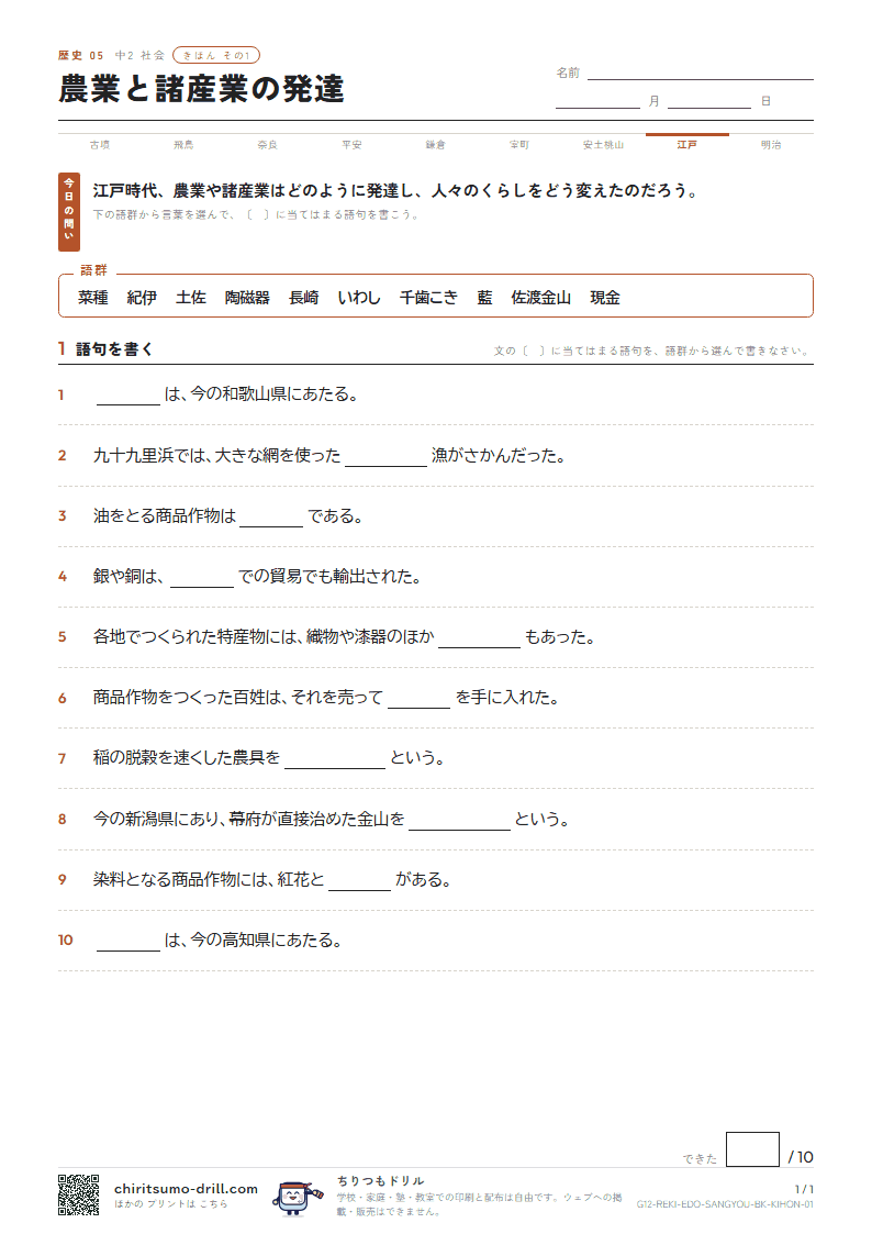 農業と諸産業の発達 きほん その1の見本