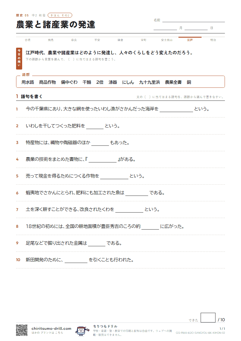 農業と諸産業の発達 きほん その2の見本