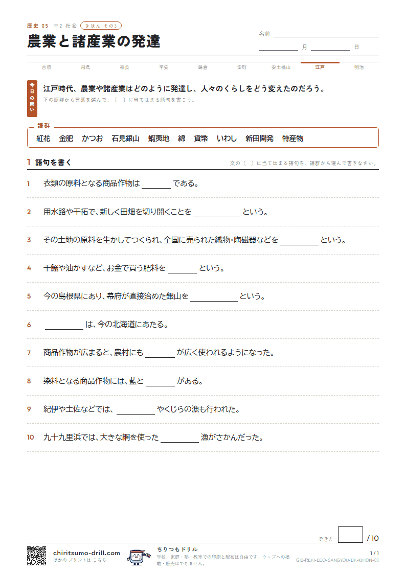 農業と諸産業の発達 きほん その3の見本