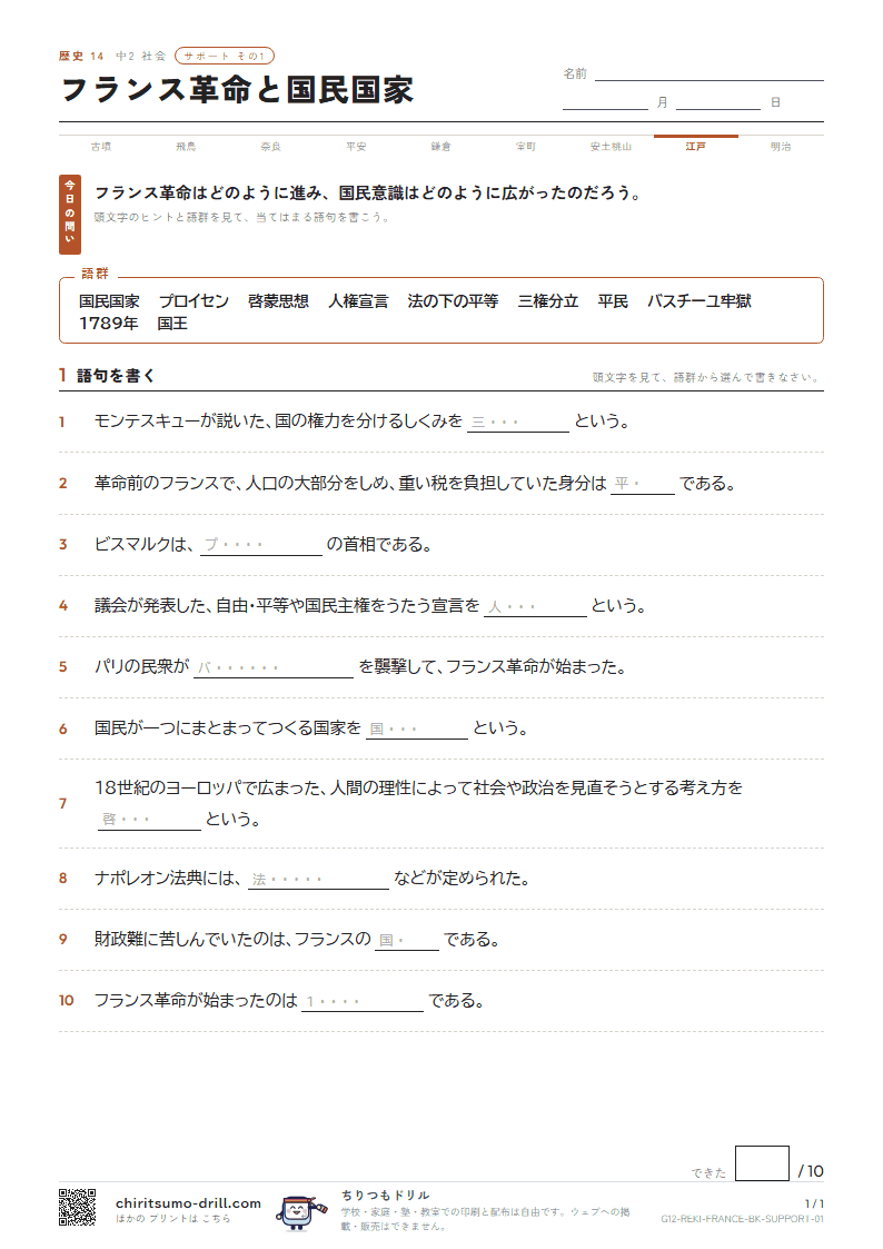 フランス革命と国民国家 サポート その1の見本
