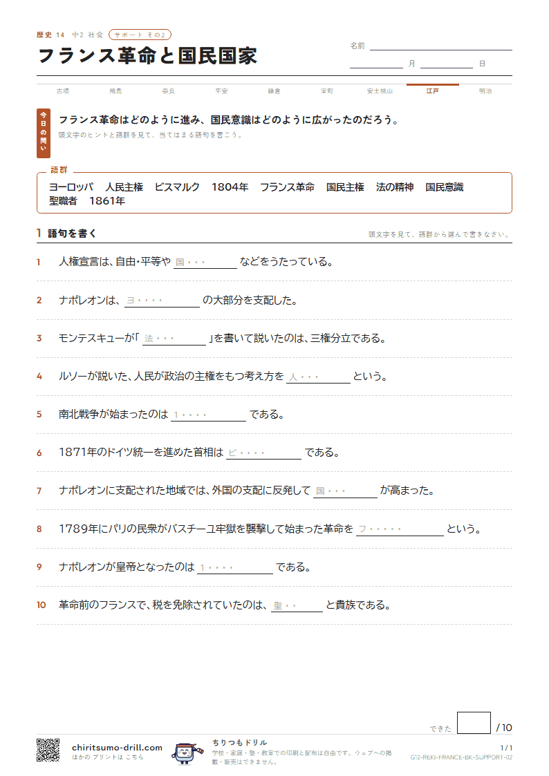 フランス革命と国民国家 サポート その2の見本