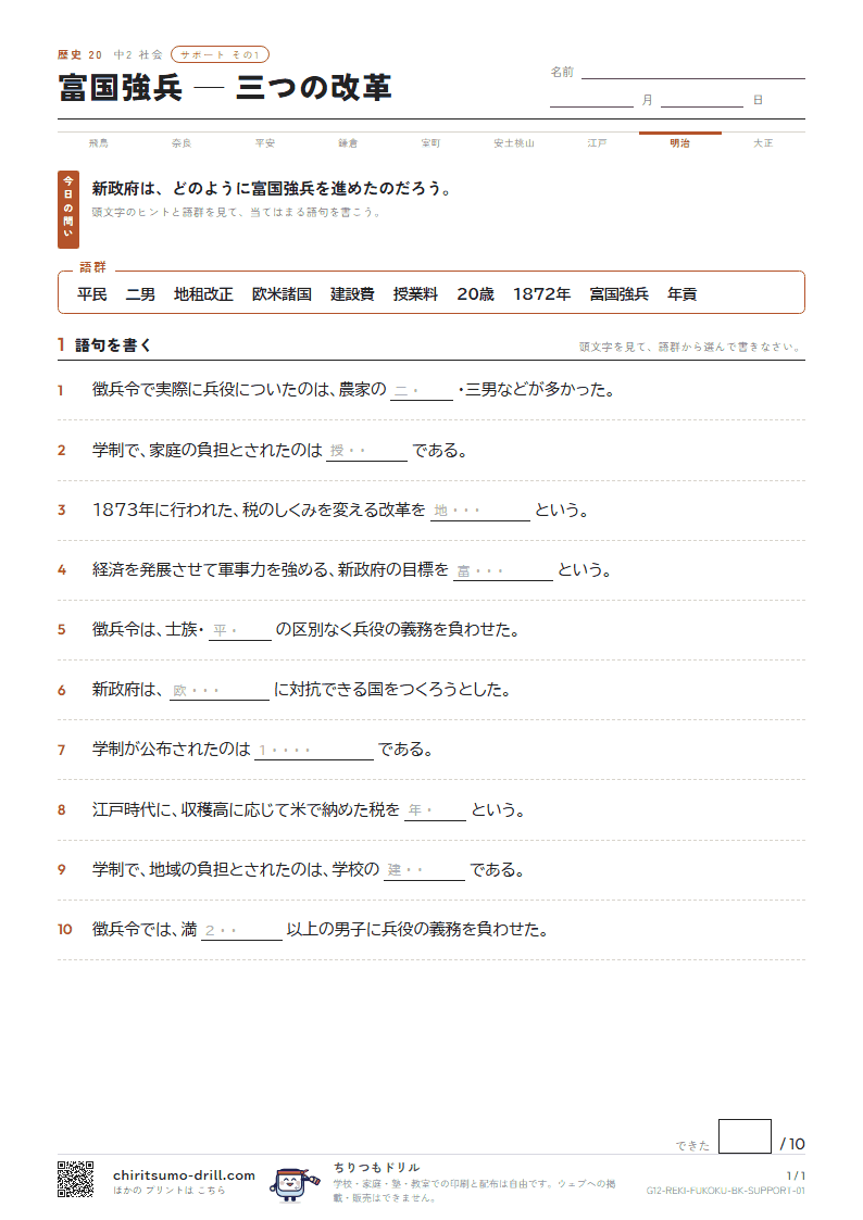 富国強兵 ― 三つの改革 サポート その1の見本