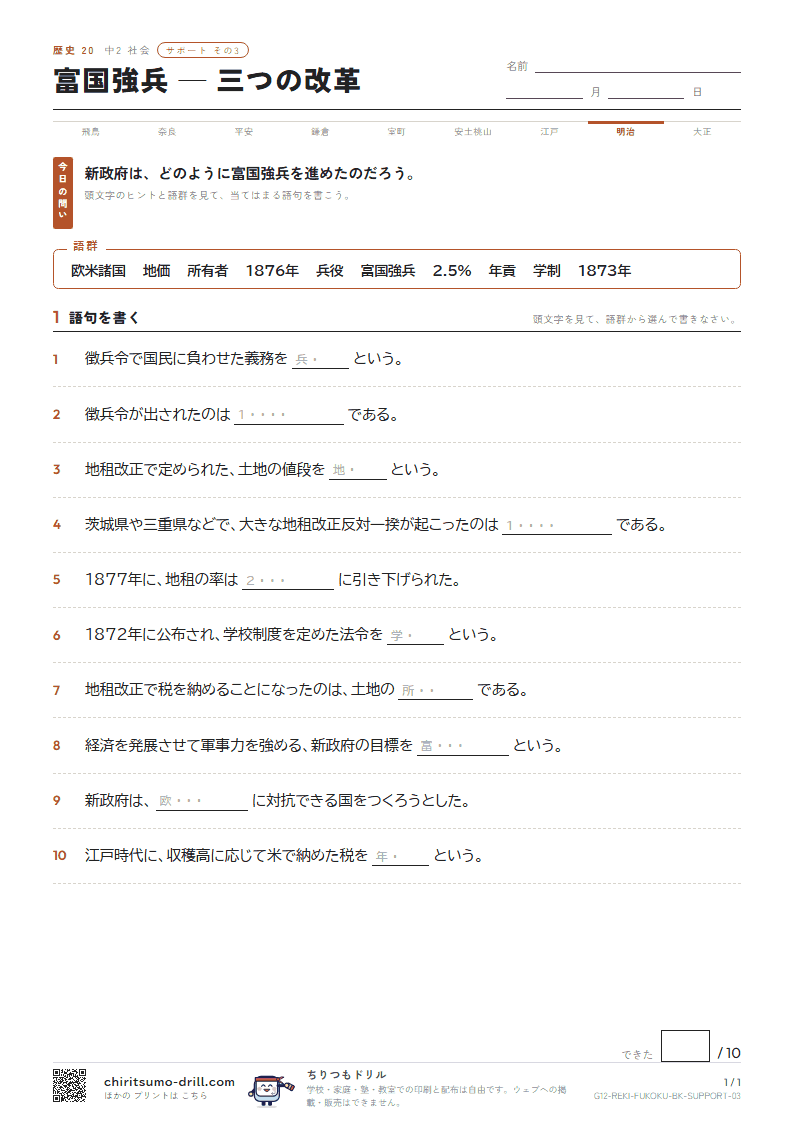 富国強兵 ― 三つの改革 サポート その3の見本