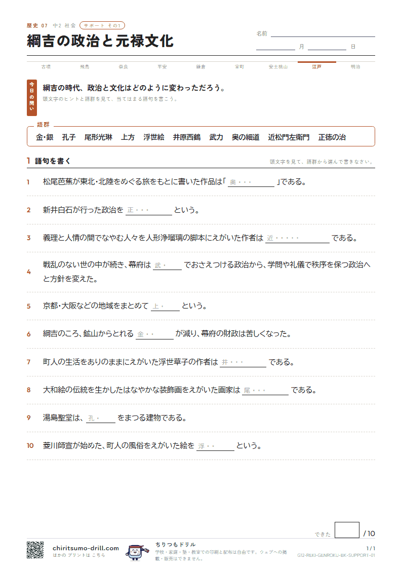 綱吉の政治と元禄文化 サポート その1の見本