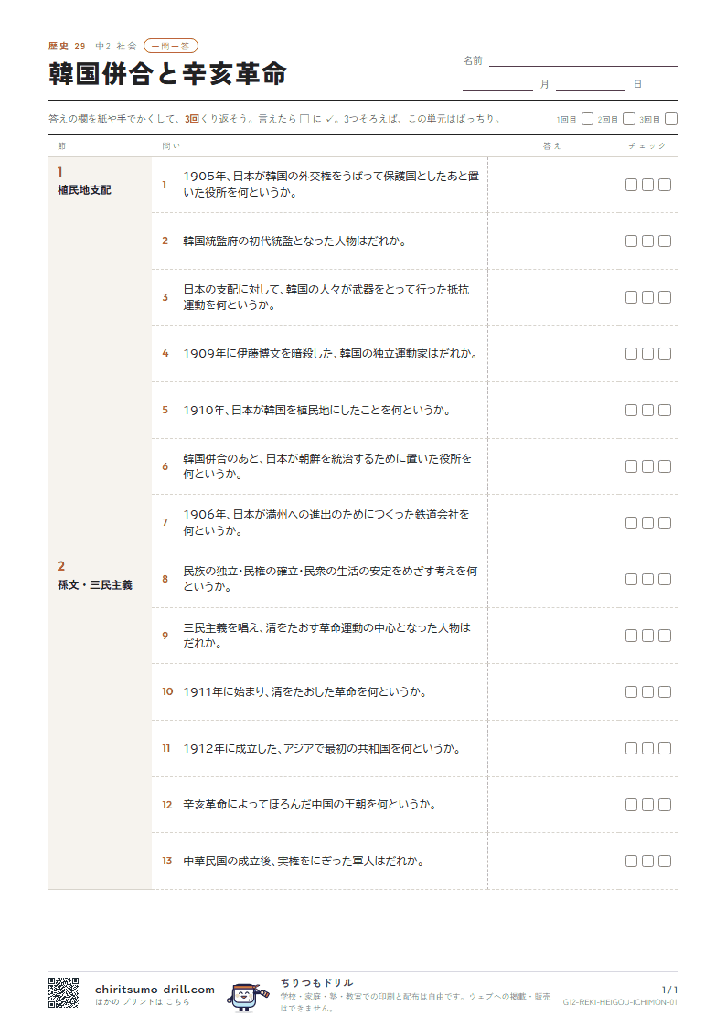 韓国併合と辛亥革命 一問一答の見本