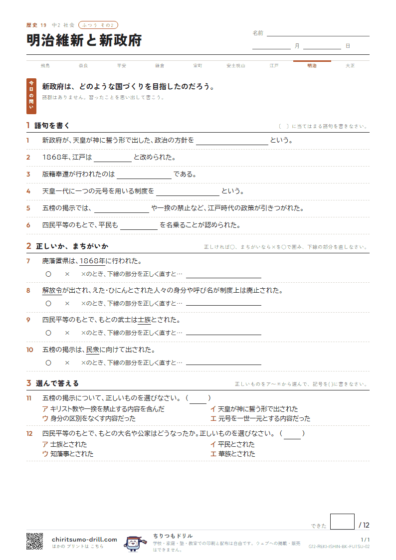 明治維新と新政府 ふつう その2の見本