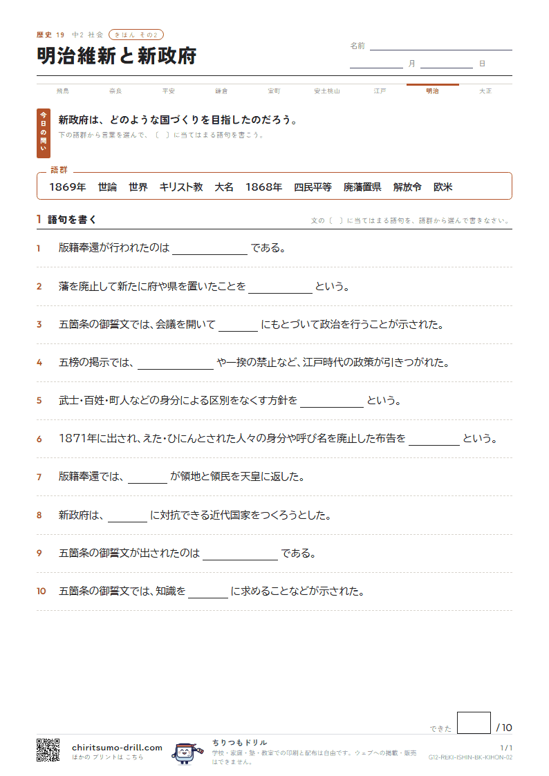 明治維新と新政府 きほん その2の見本