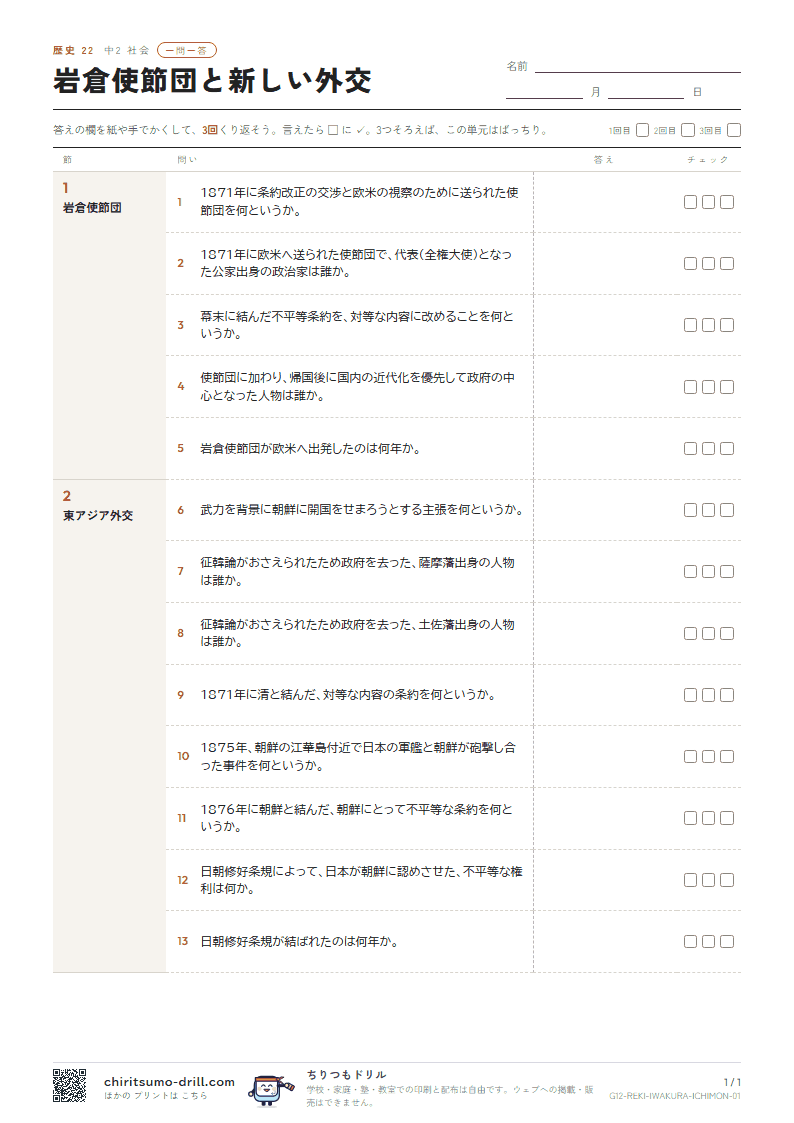岩倉使節団と新しい外交 一問一答の見本