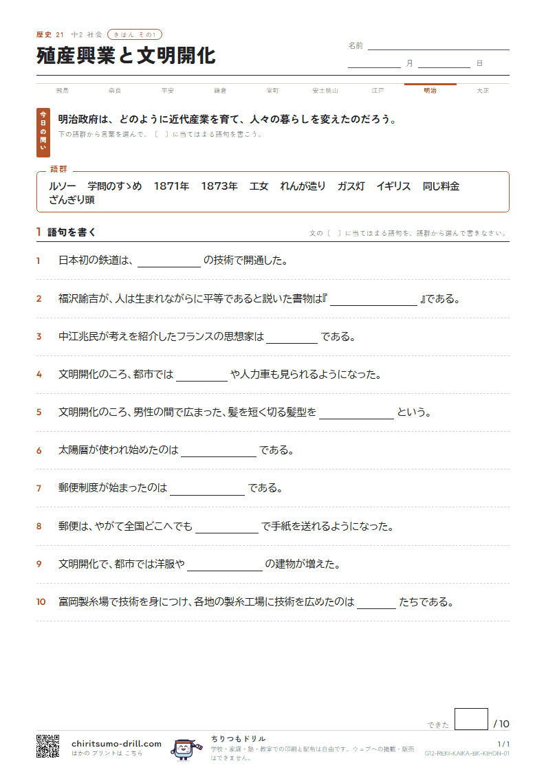 殖産興業と文明開化 きほん その1の見本