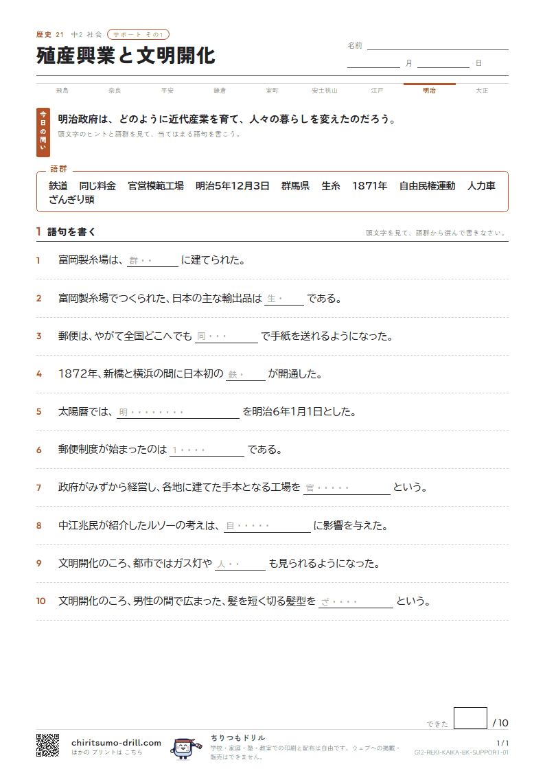 殖産興業と文明開化 サポート その1の見本