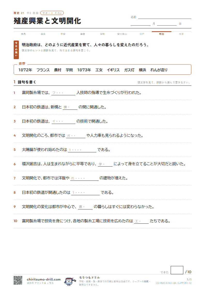 殖産興業と文明開化 サポート その2の見本