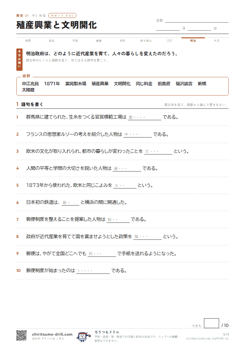 殖産興業と文明開化 サポート その3の見本