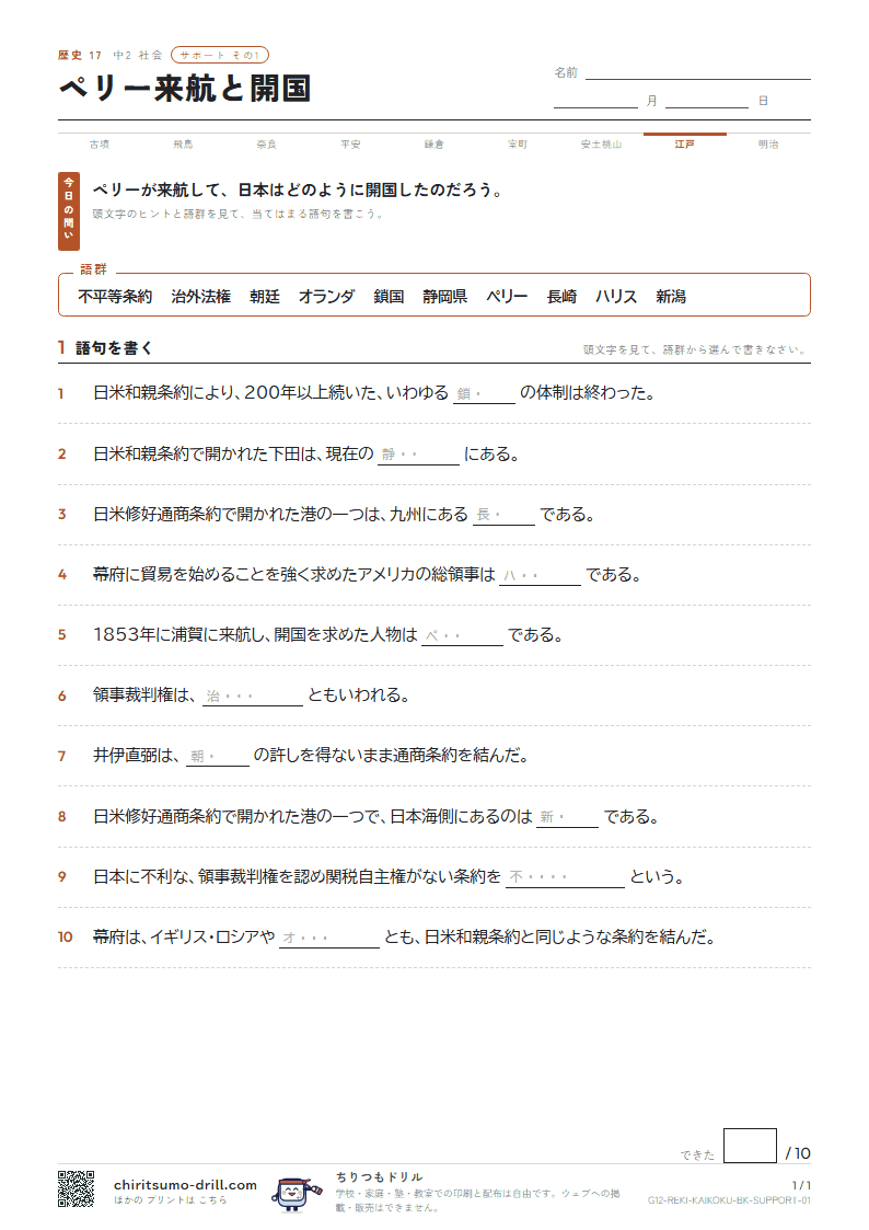 ペリー来航と開国 サポート その1の見本