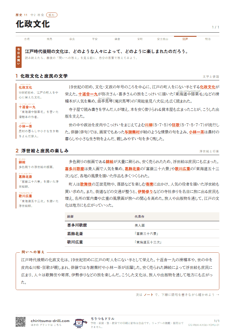 化政文化 読むの見本