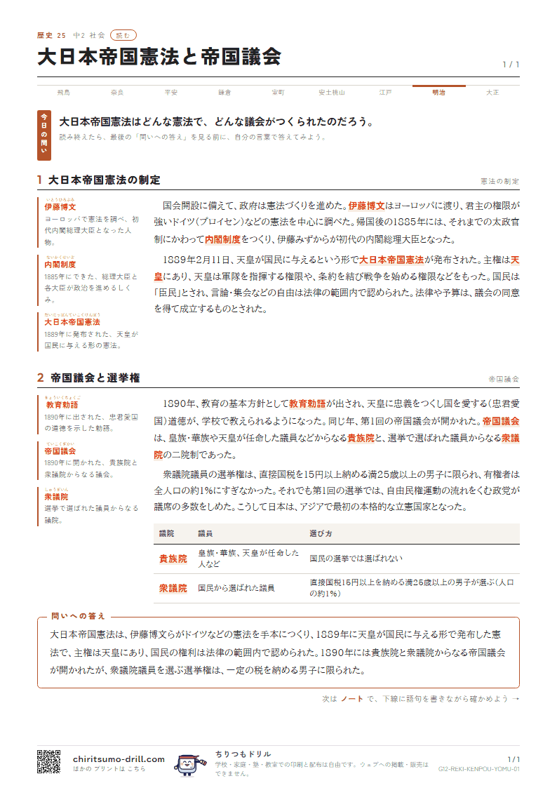 大日本帝国憲法と帝国議会 読むの見本