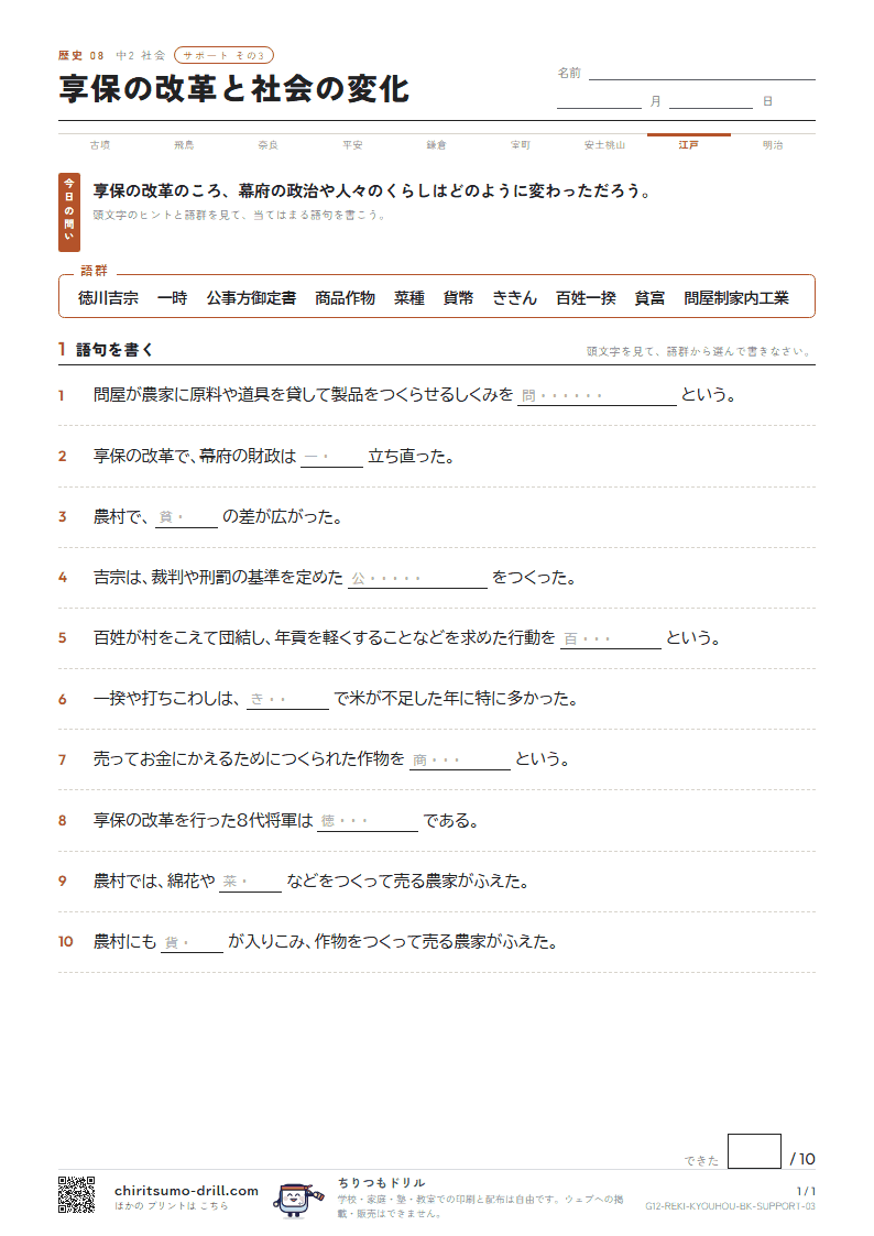 享保の改革と社会の変化 サポート その3の見本