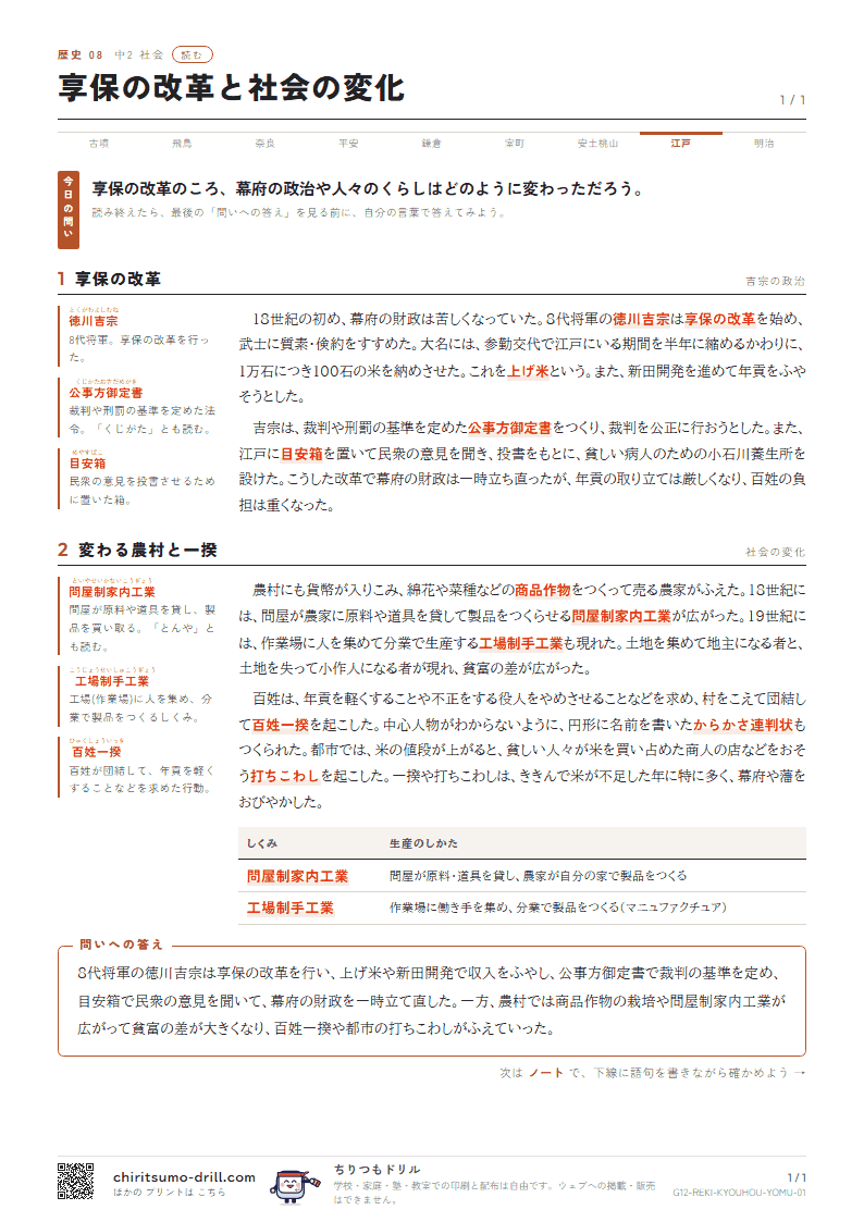 享保の改革と社会の変化 読むの見本
