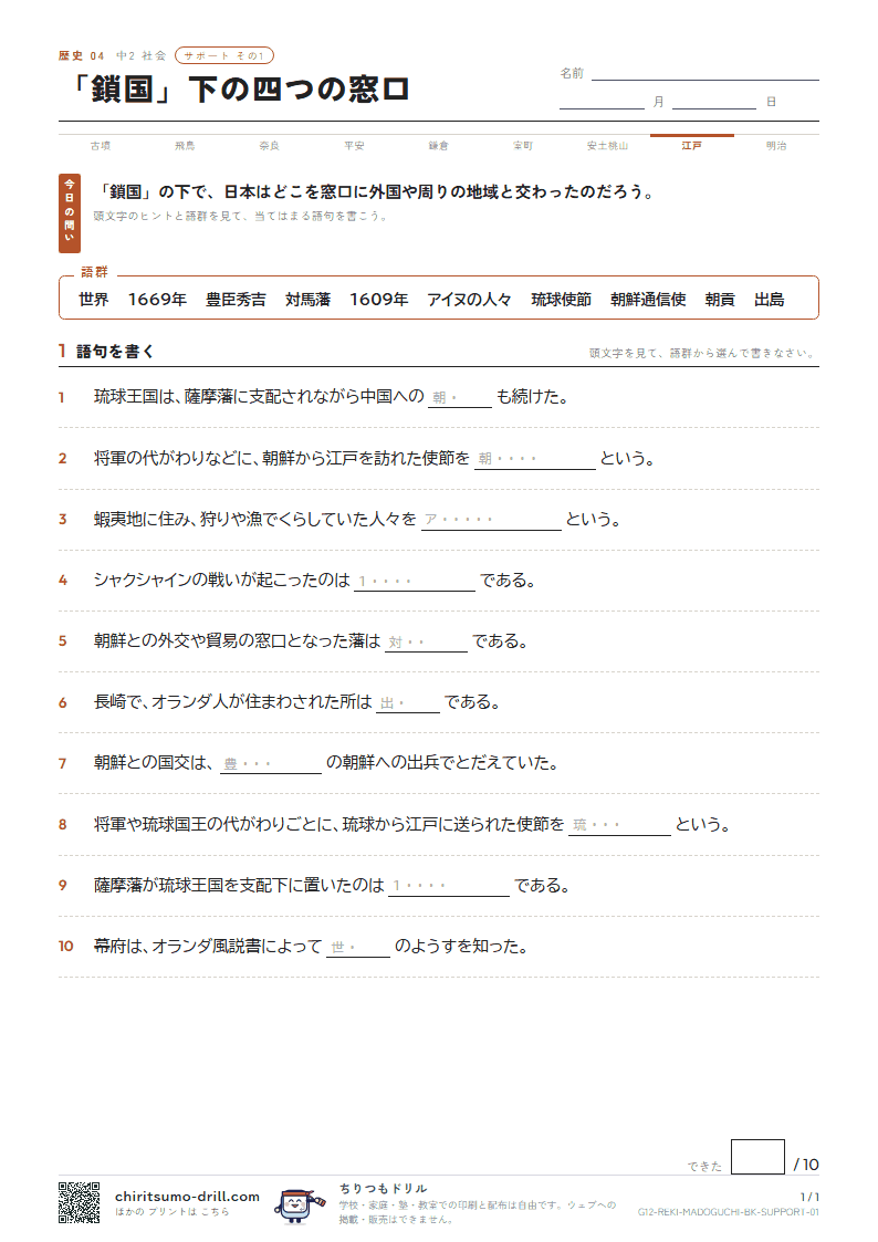 「鎖国」下の四つの窓口 サポート その1の見本