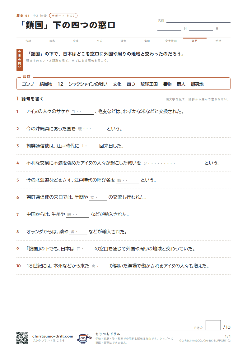 「鎖国」下の四つの窓口 サポート その2の見本