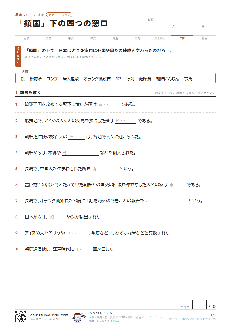 「鎖国」下の四つの窓口 サポート その3の見本