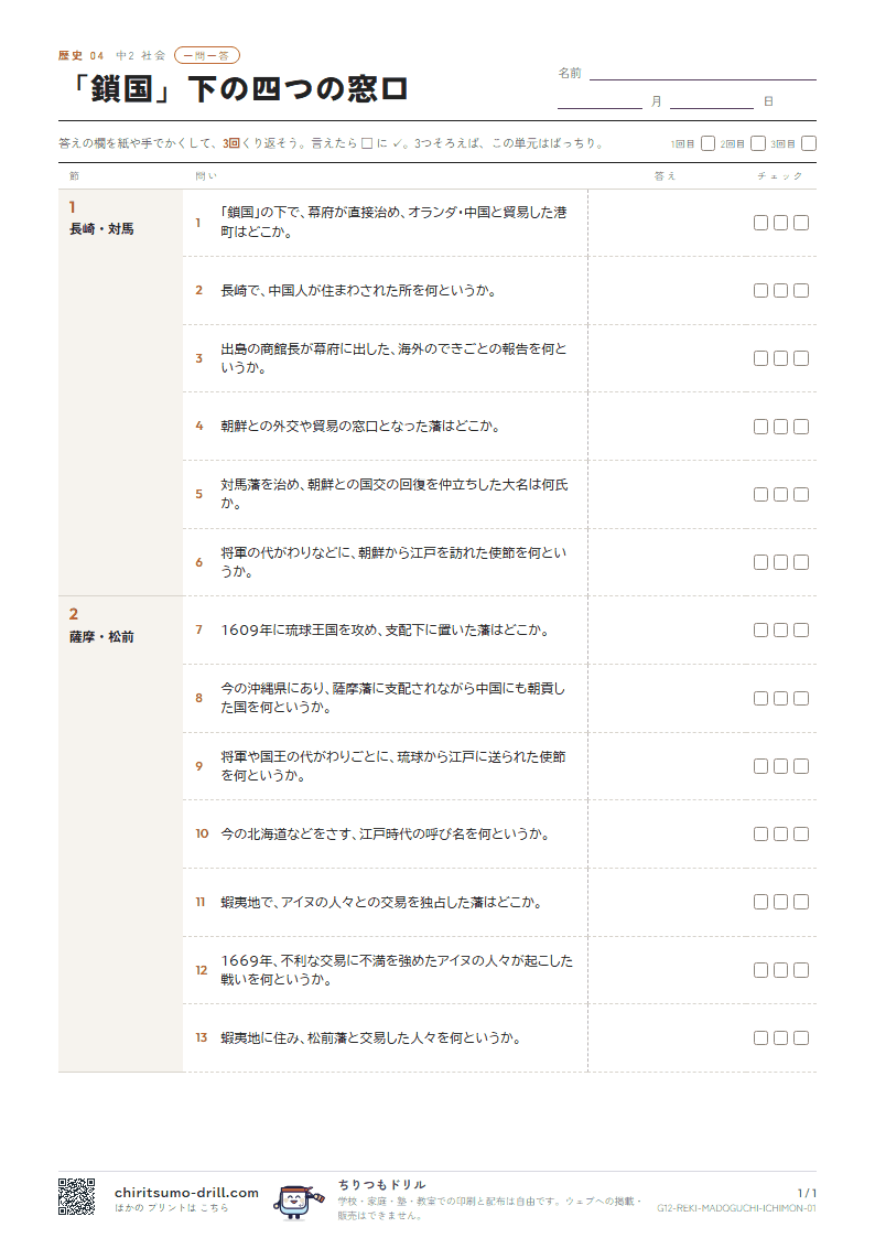 「鎖国」下の四つの窓口 一問一答の見本