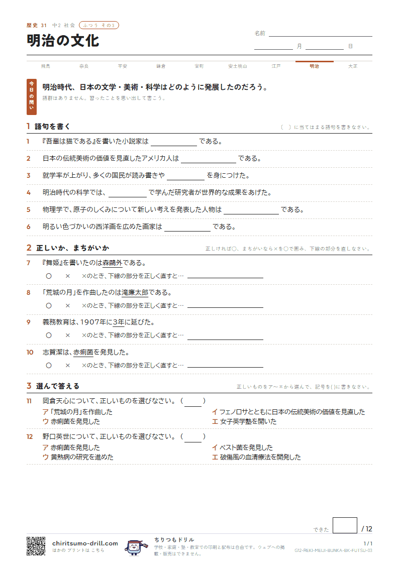 明治の文化 ふつう その3の見本