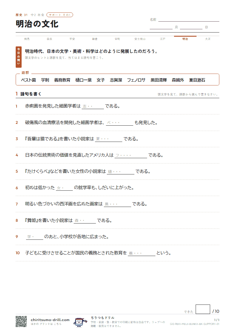明治の文化 サポート その1の見本