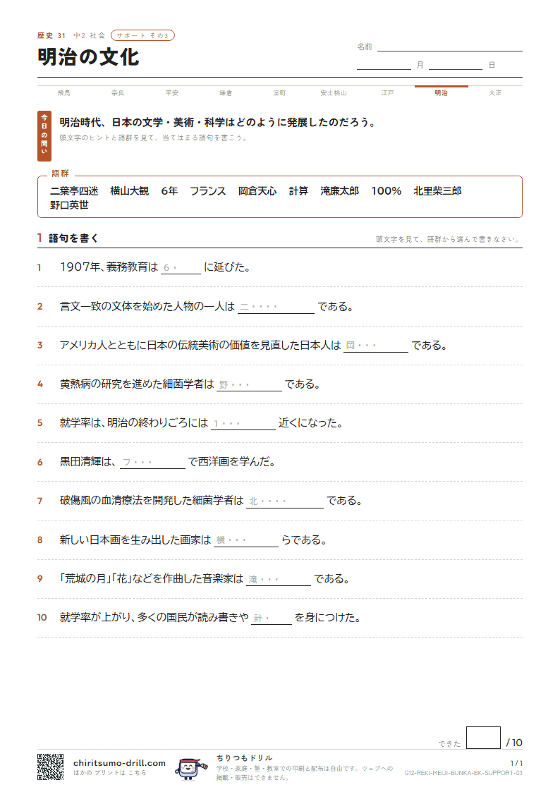 明治の文化 サポート その3の見本
