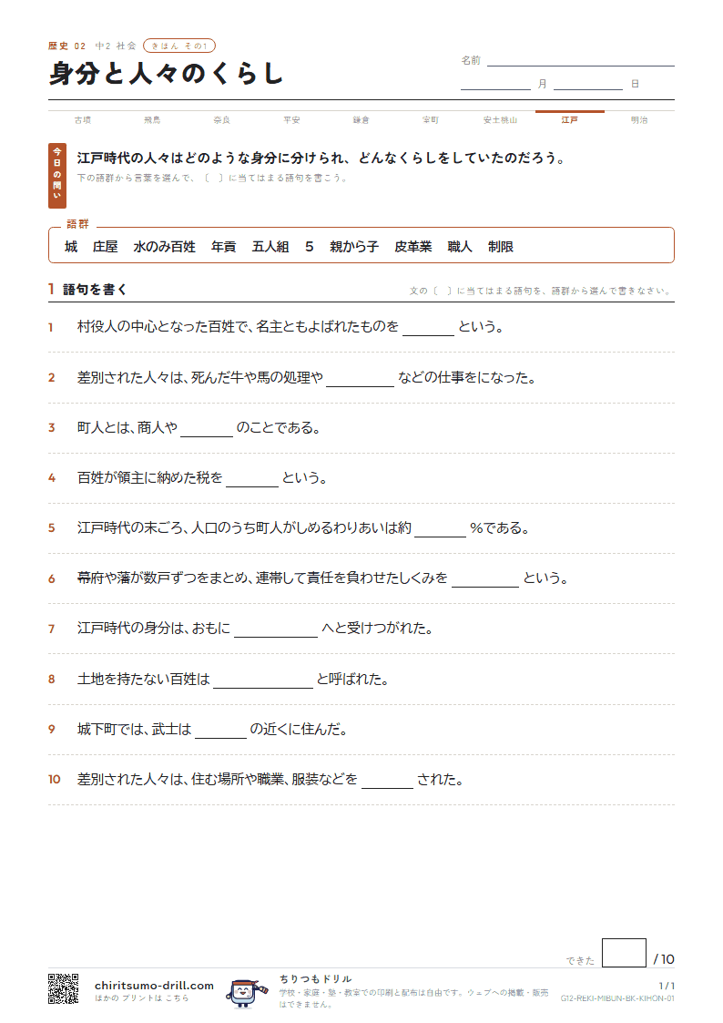 身分と人々のくらし きほん その1の見本