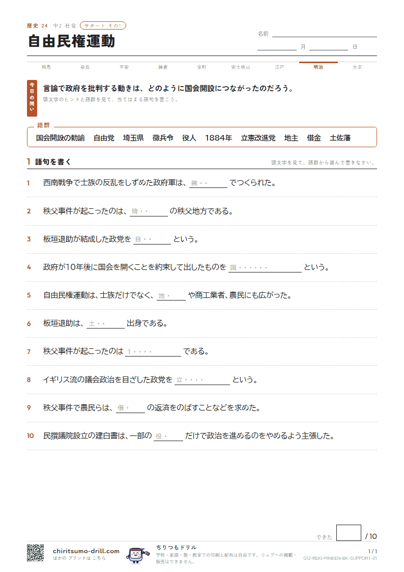 自由民権運動 サポート その1の見本