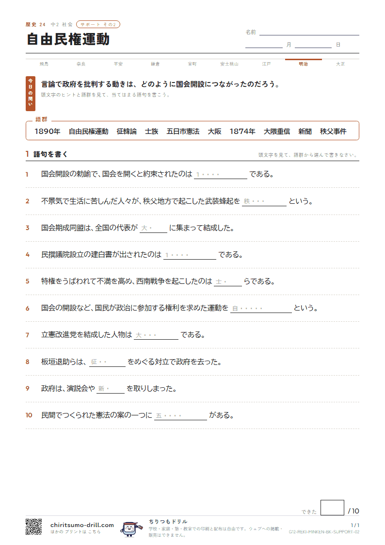 自由民権運動 サポート その2の見本